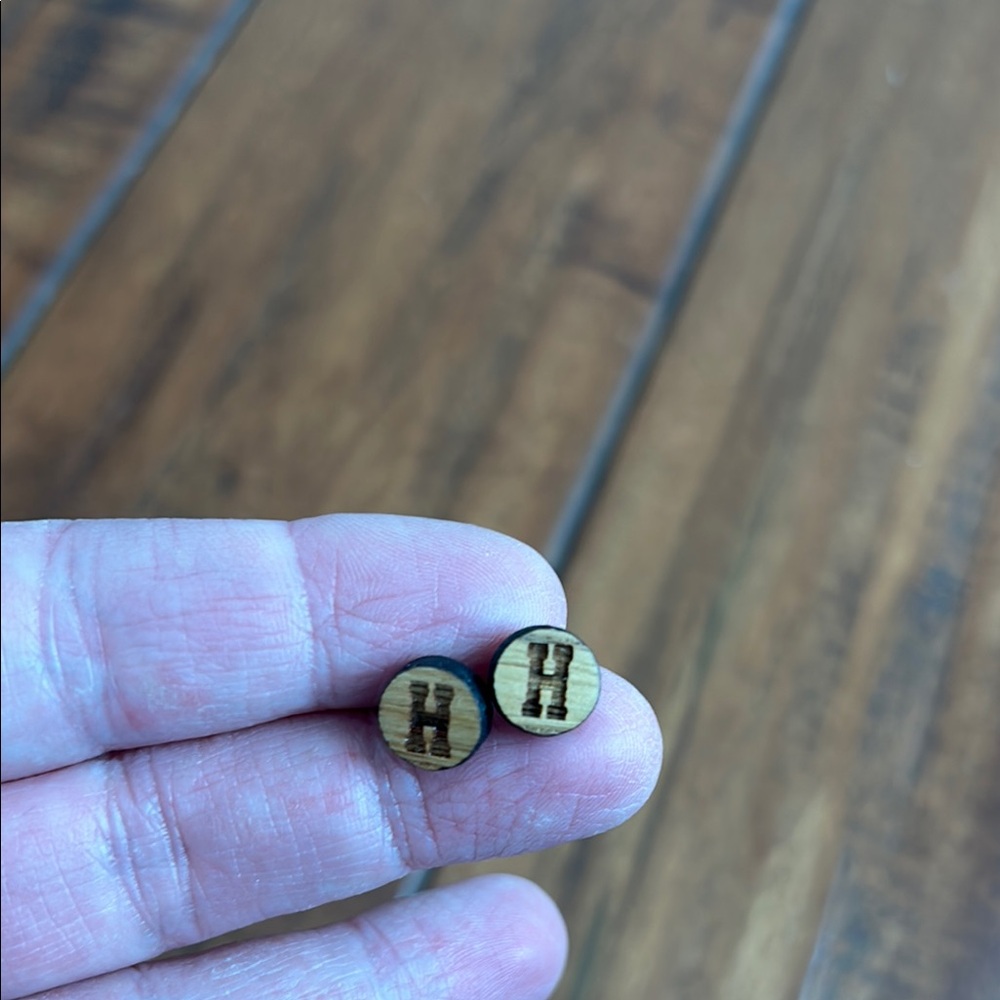 Wooden Initial “H” Stud Earrings